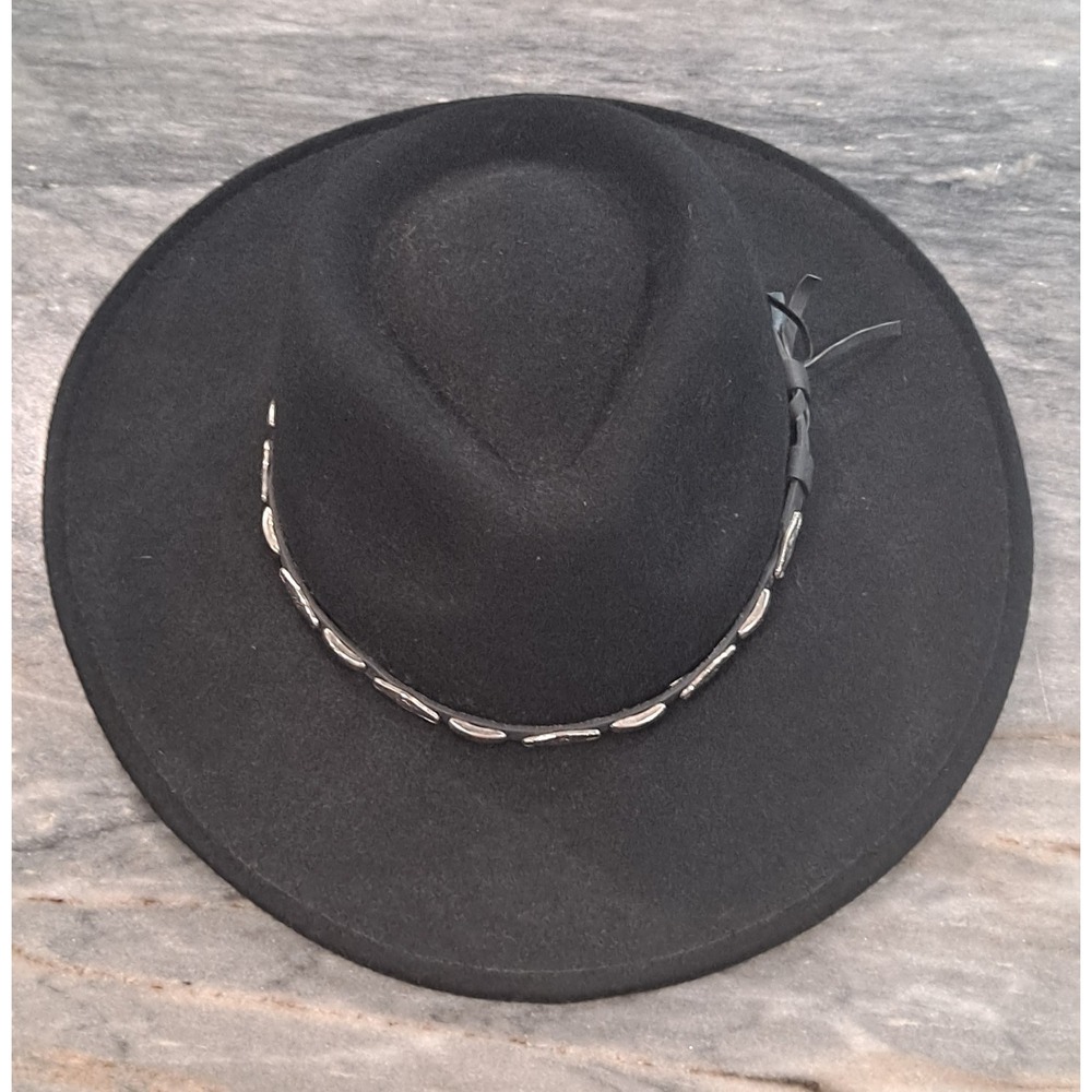Adora Wool Hat Western Style One Size Black With Silver Embellished Band - Picture 5 of 8